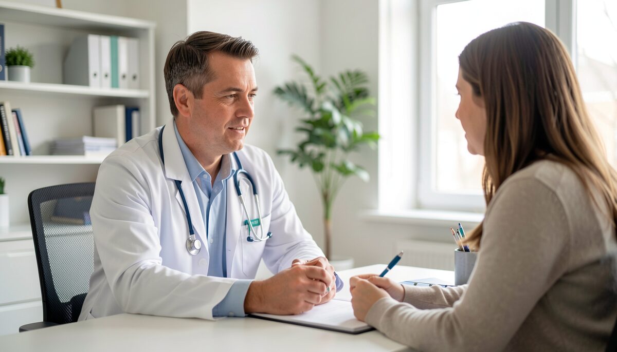 A general practitioner consulting with a patient in a bright office